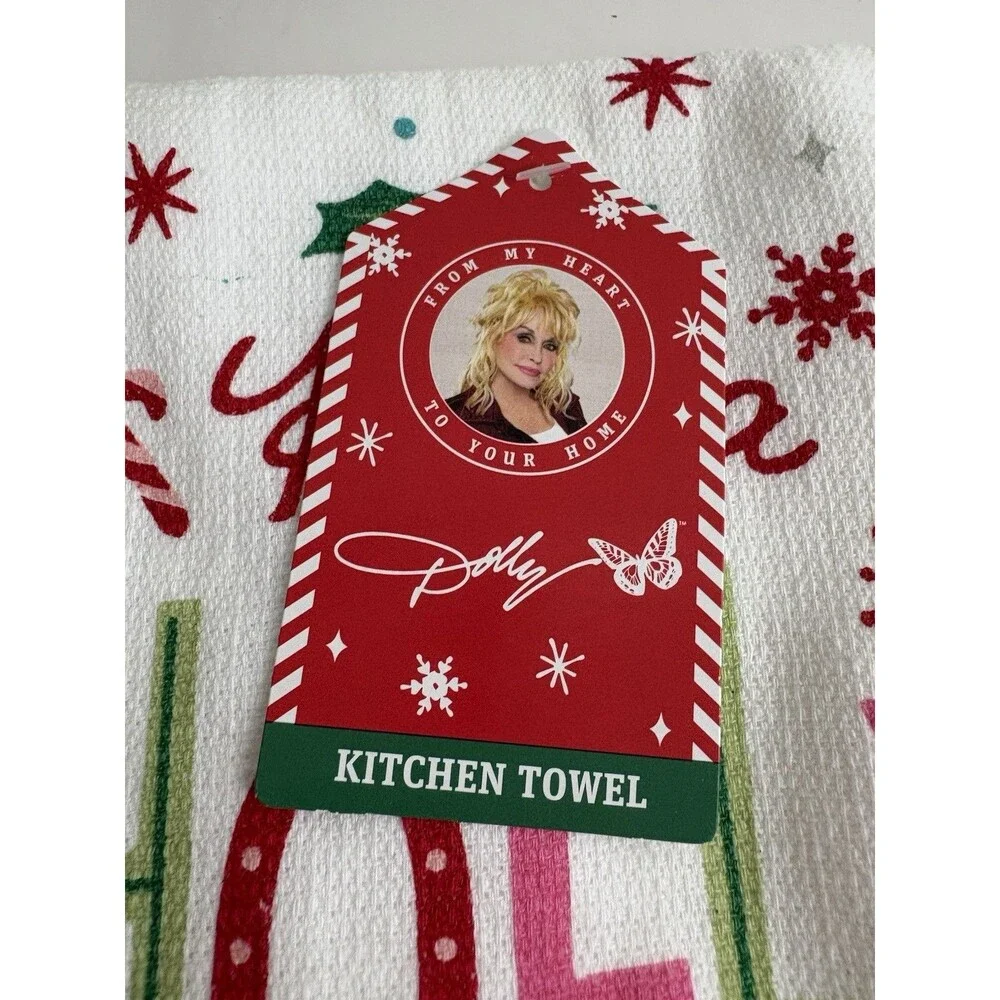 Dolly Parton Have a Holly Dolly Christmas Kitchen Towels Snowflake Set of 3 NEW